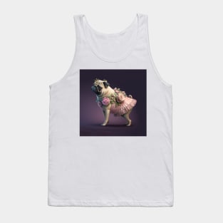 Pug Dog in Pink Flower Dress Tank Top